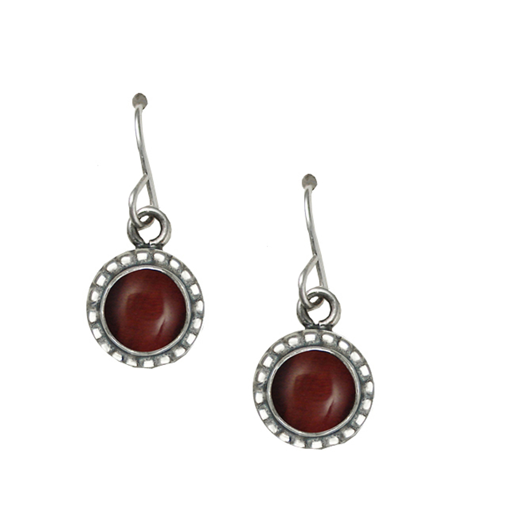 Sterling Silver Small Red Tiger Eye Gemstone Drop Dangle Earrings